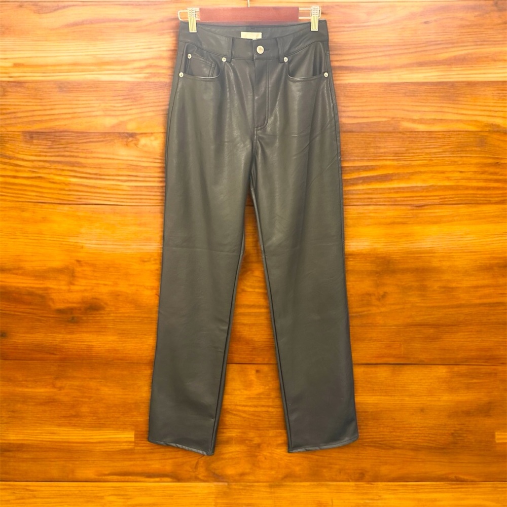 H&M vegan leather high‎ waisted straight leg pants 
Black 
Size US 6